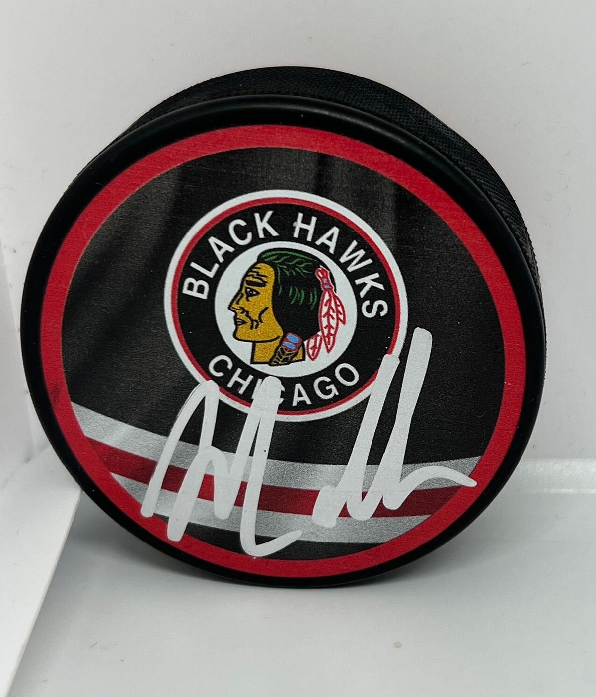 Nolan Allan signed Chicago Blackhawks Reverse Retro Puck 2021 1st Round Pick 2 