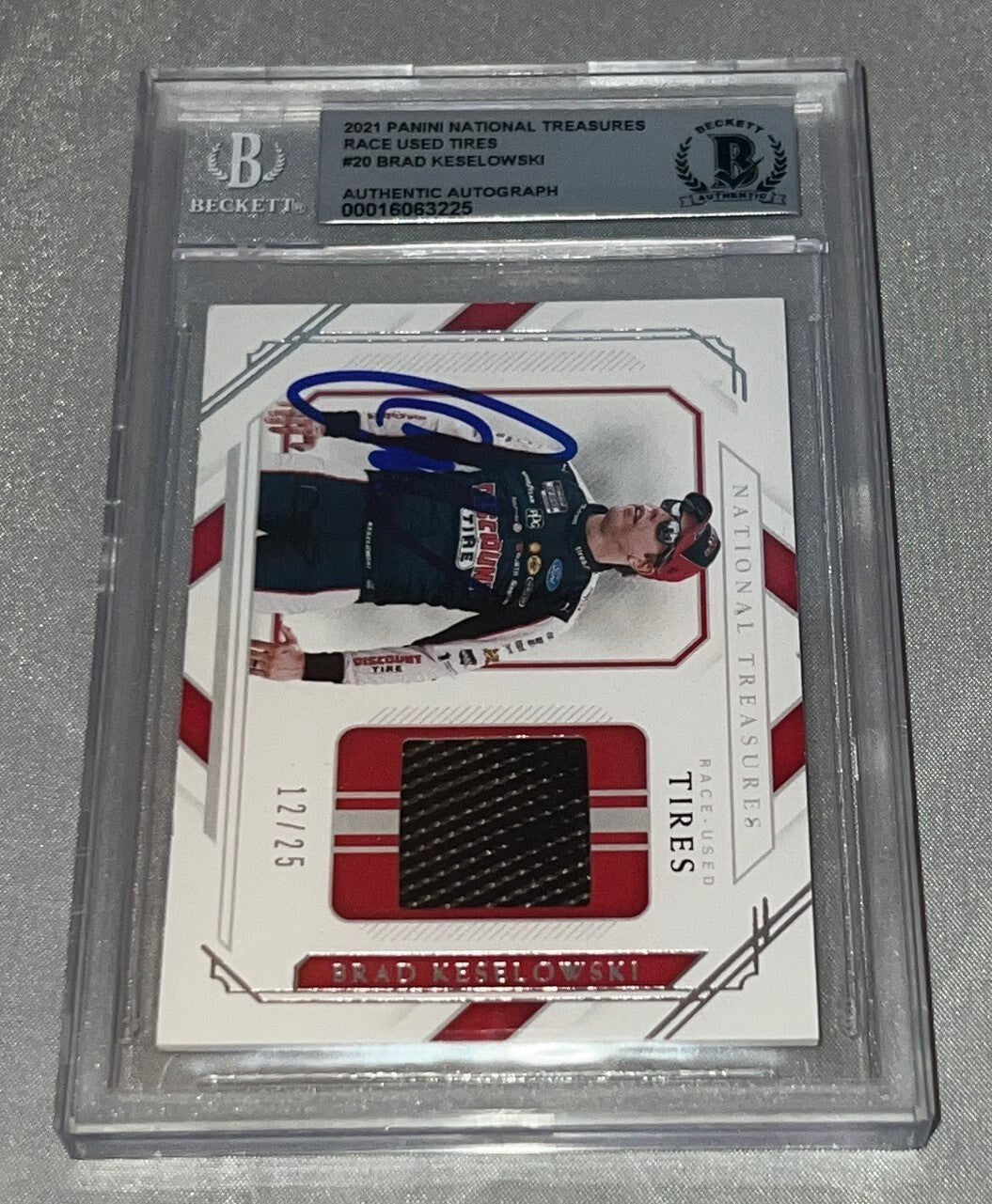 Brad Keselowski signed 2021 Panini National Treasures Race Used Tires #20 Card