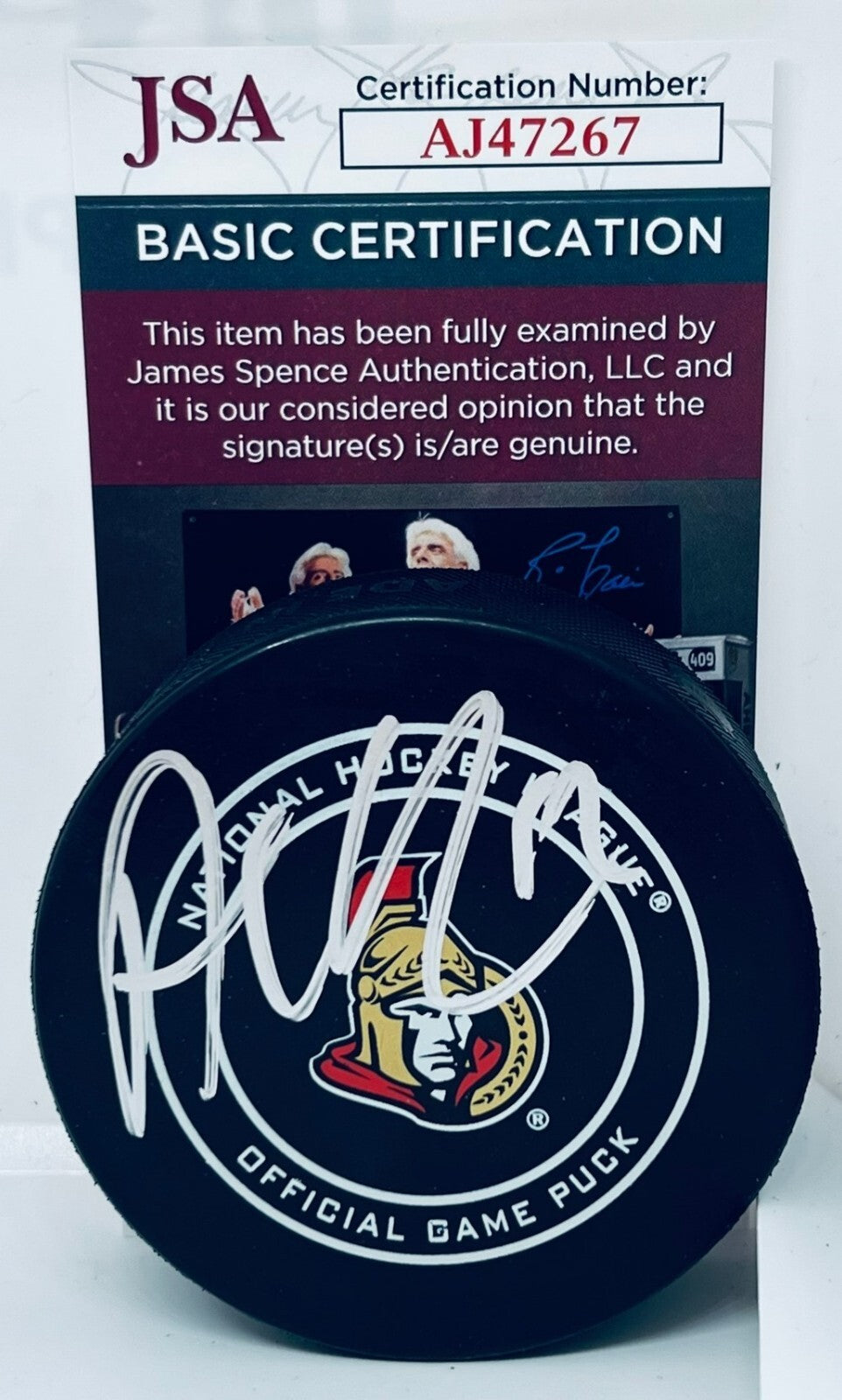 Alex DeBrincat signed Ottawa Senators Official Game Puck autographed JSA