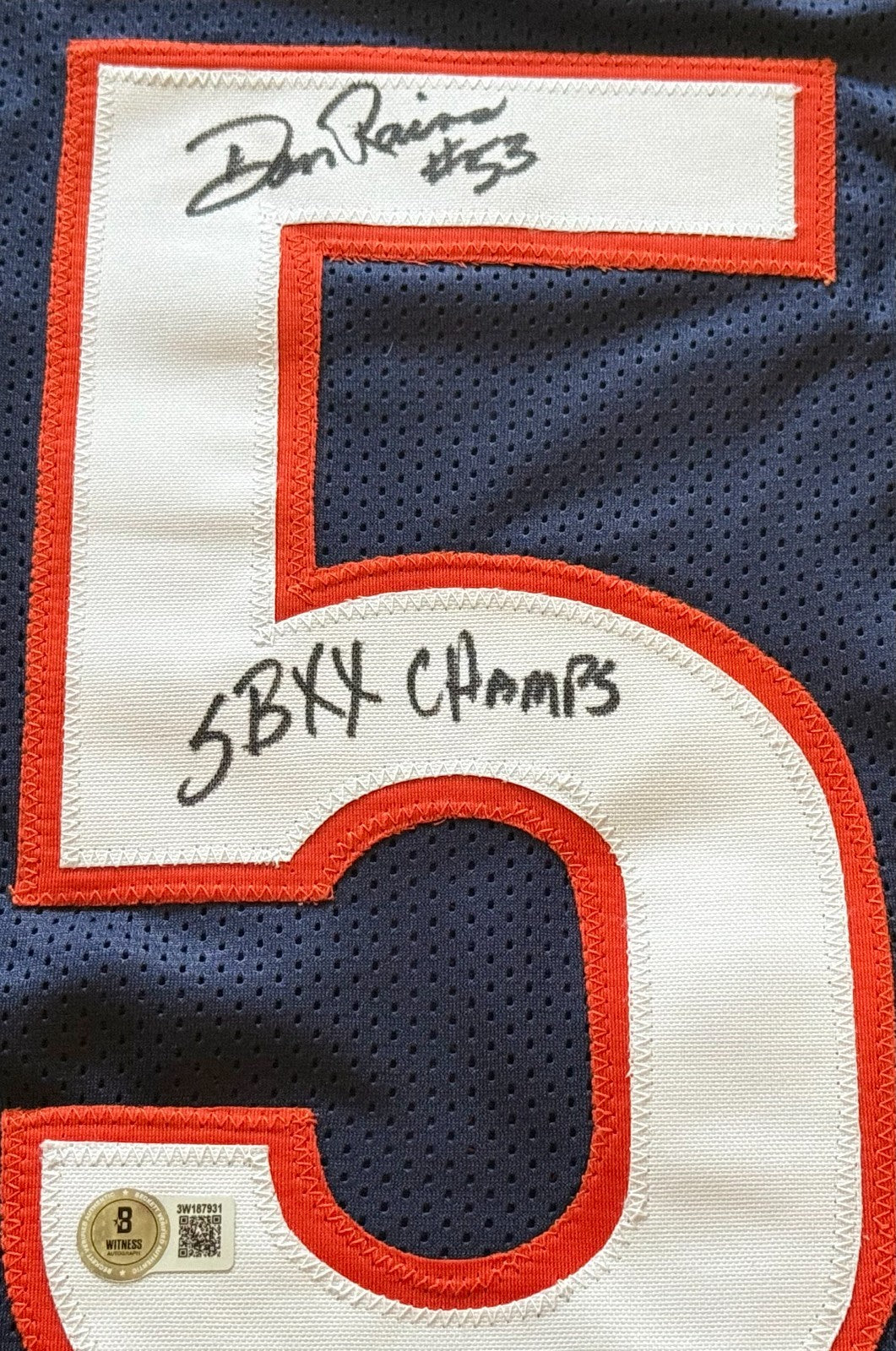 Dan Rains Chicago Bears signed Custom jersey W/ SB XX Champs Beckett Witnessed