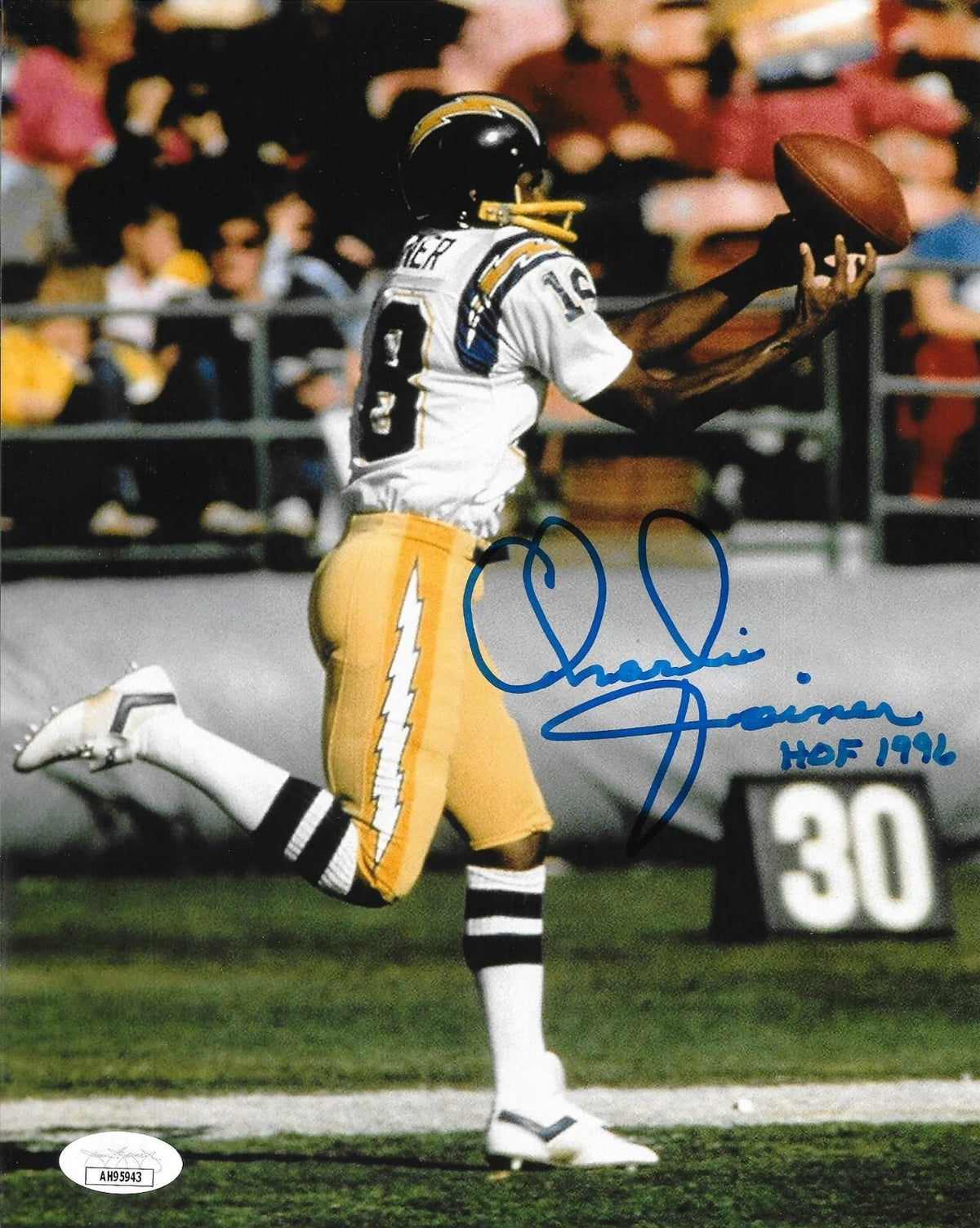 Charlie Joiner signed San Diego Chargers 8x10 photo W/ HOF Inscription #1A JSA