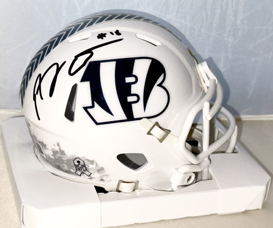 A. J. Green signed Cincinnati Bengals Salute To Service mini helmet Beckett Witn