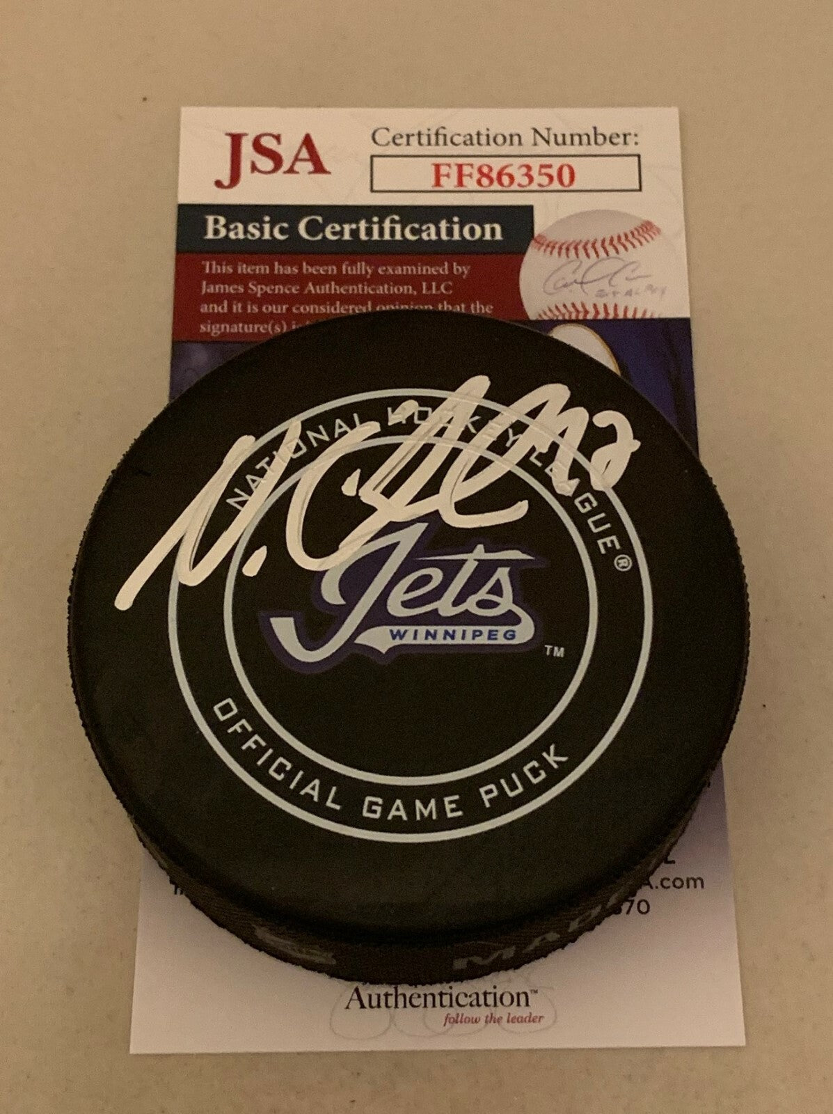 Nikolaj Ehlers signed Winnipeg Jets Wordmark Official Game Puck autographed JSA