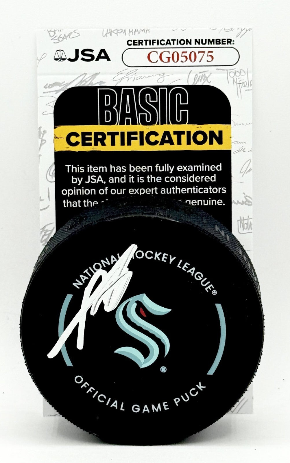Adam Larsson signed Seattle Kraken Official Game Puck autographed JSA COA