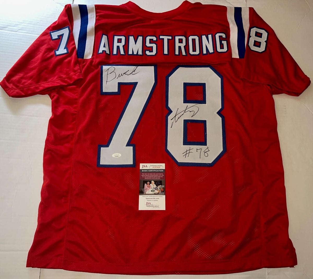 Bruce Armstrong New England Patriots signed Custom jersey autographed Pats JSA