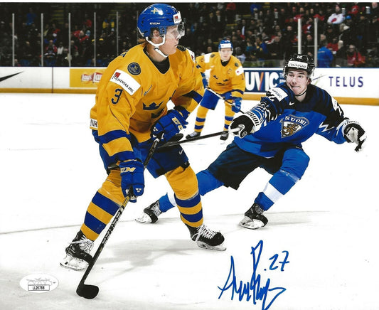 Adam Boqvist Chicago Blackhawks signed Sweden 8x10 photo autographed Hawks JSA 