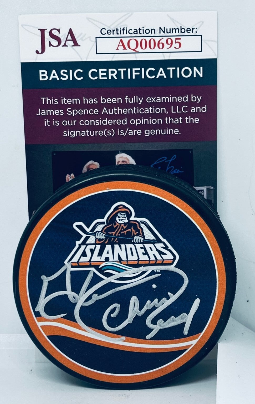 Chico Resch signed New York Islanders Reverse Retro Puck autographed JSA