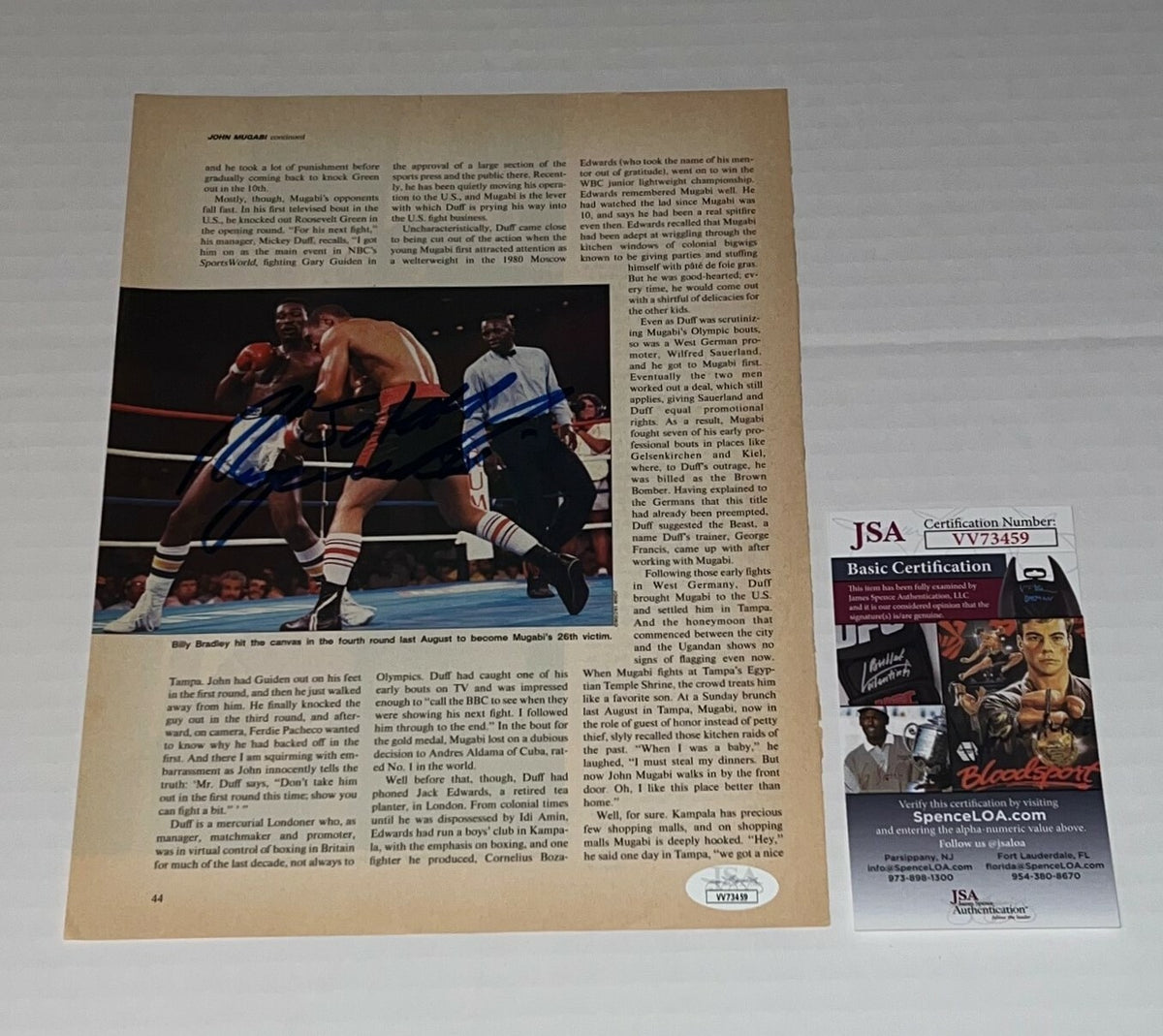 John Mugabi The Beast signed Boxing Magazine Page autographed 3 JSA