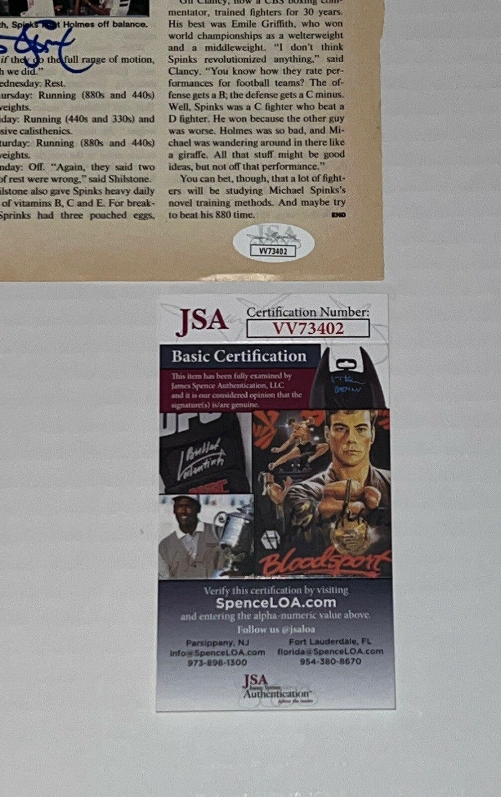 Michael Spinks Jinx signed Magazine Page Boxing Champ autographed 6 JSA