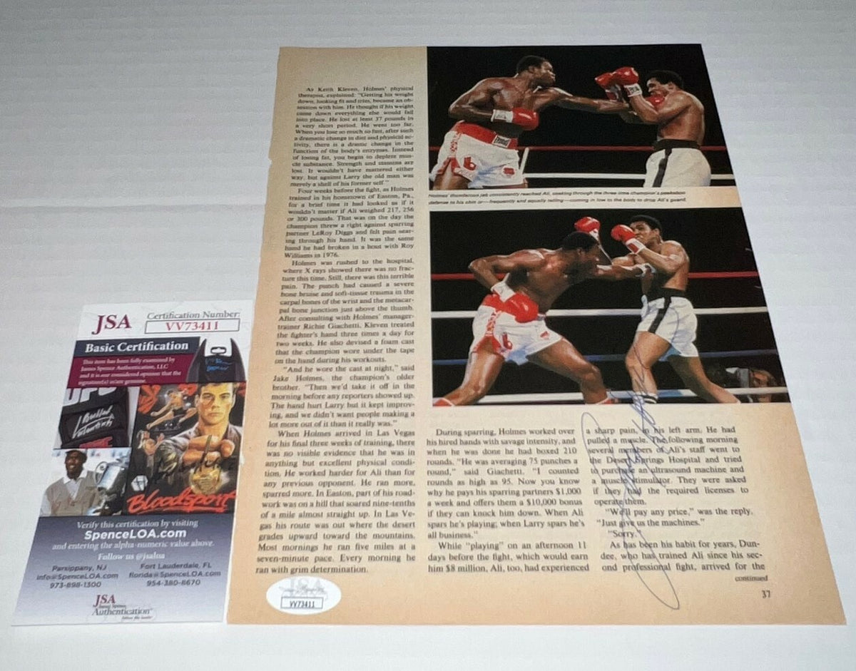 Larry Holmes Heavyweight Champ signed Boxing Magazine Page autographed 2 JSA