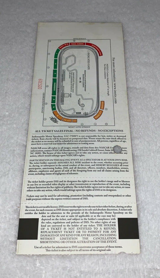 2011 Brickyard 400 NASCAR Sprint Cup Series Ticket Indianapolis Motor Speedway