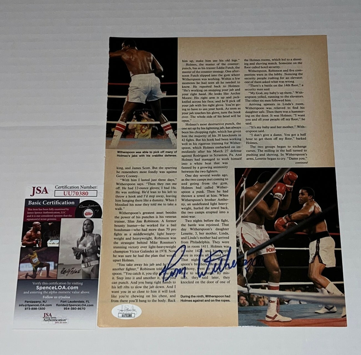 Terrible Tim Witherspoon signed Magazine Page Boxing Champ autographed JSA