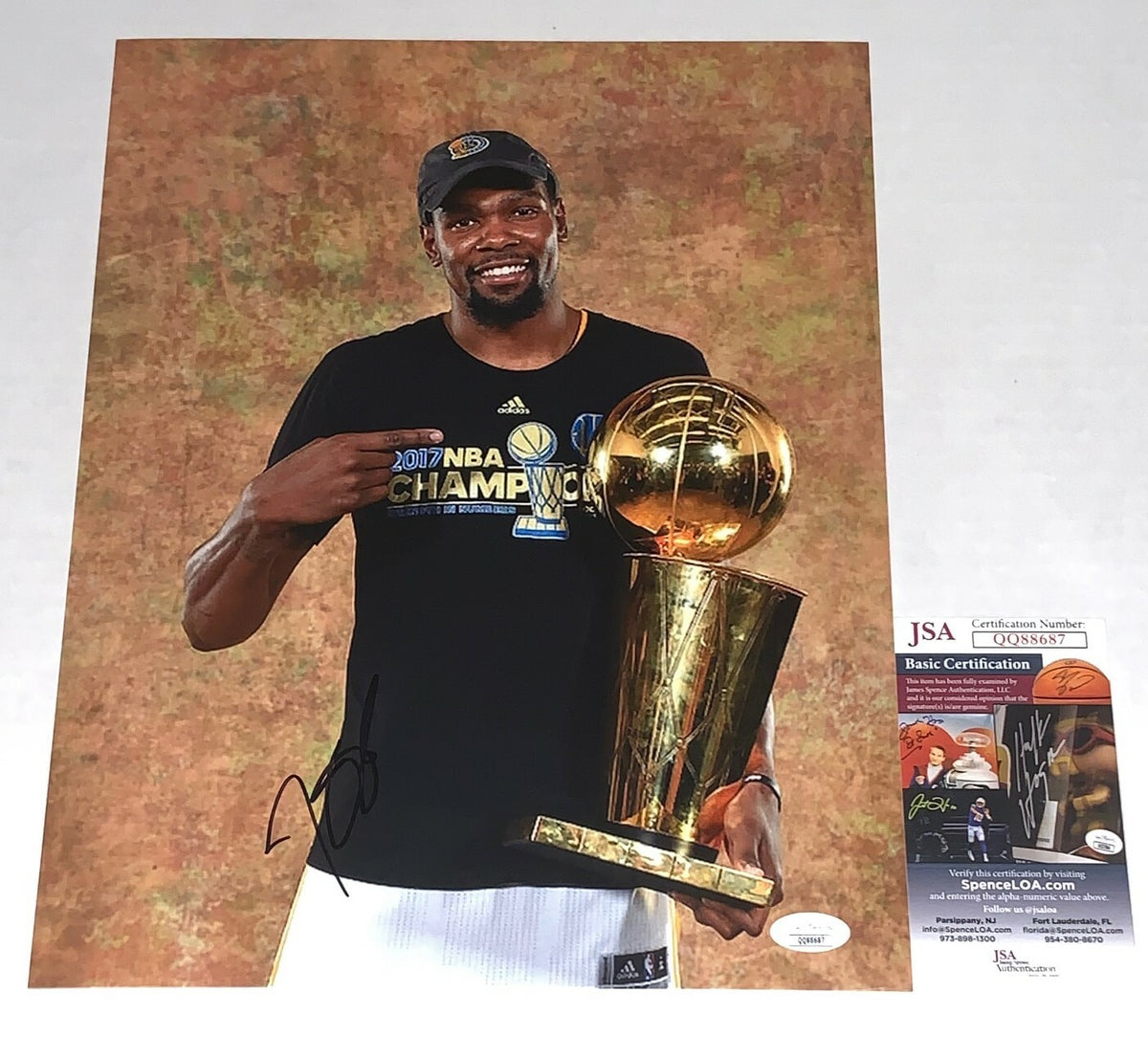 Kevin Durant signed Golden State Warriors Trophy 11x14 photo autographed JSA