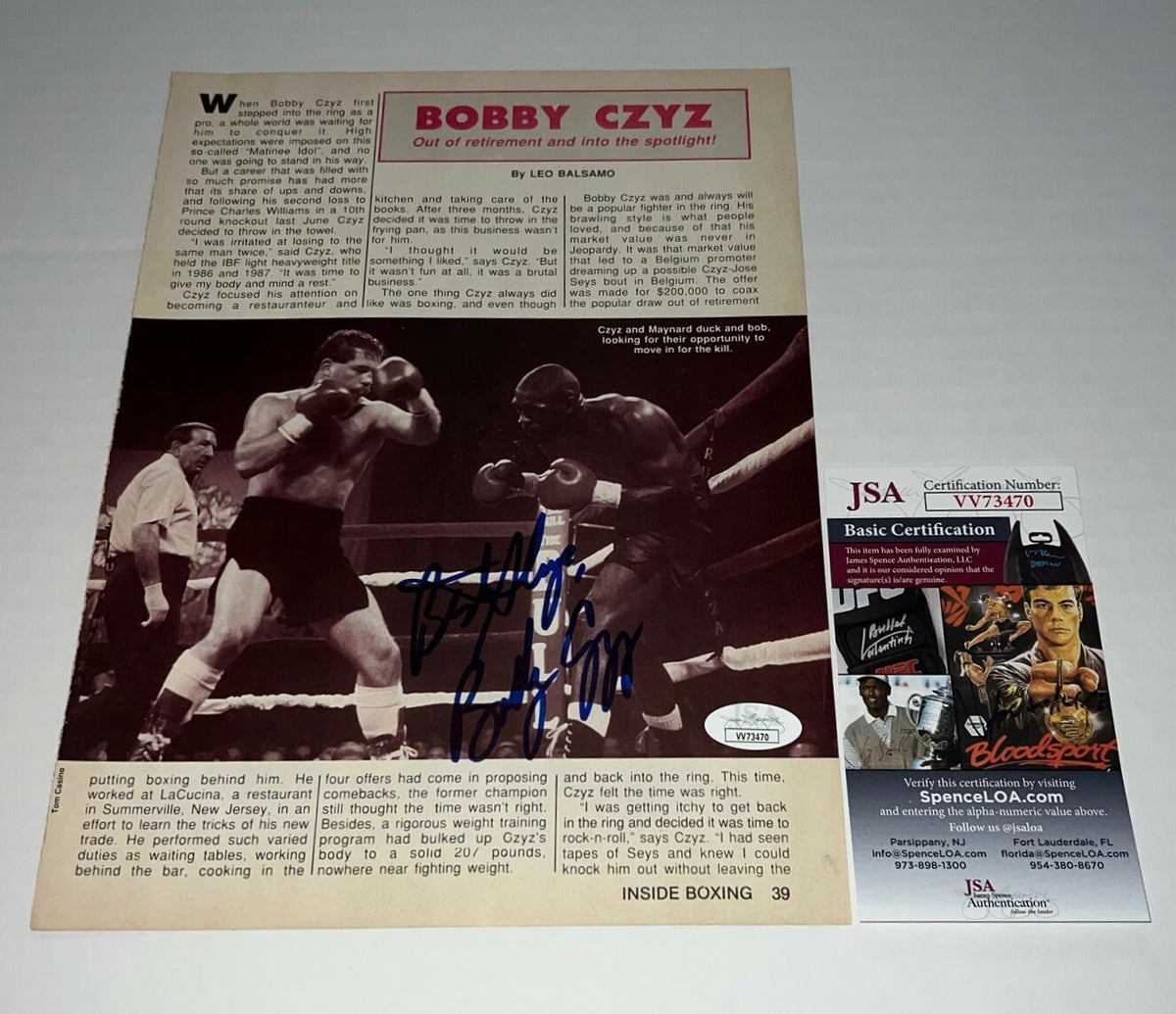 Bobby Czyz The Matinee Idol signed Boxing Magazine Page autographed 2 JSA