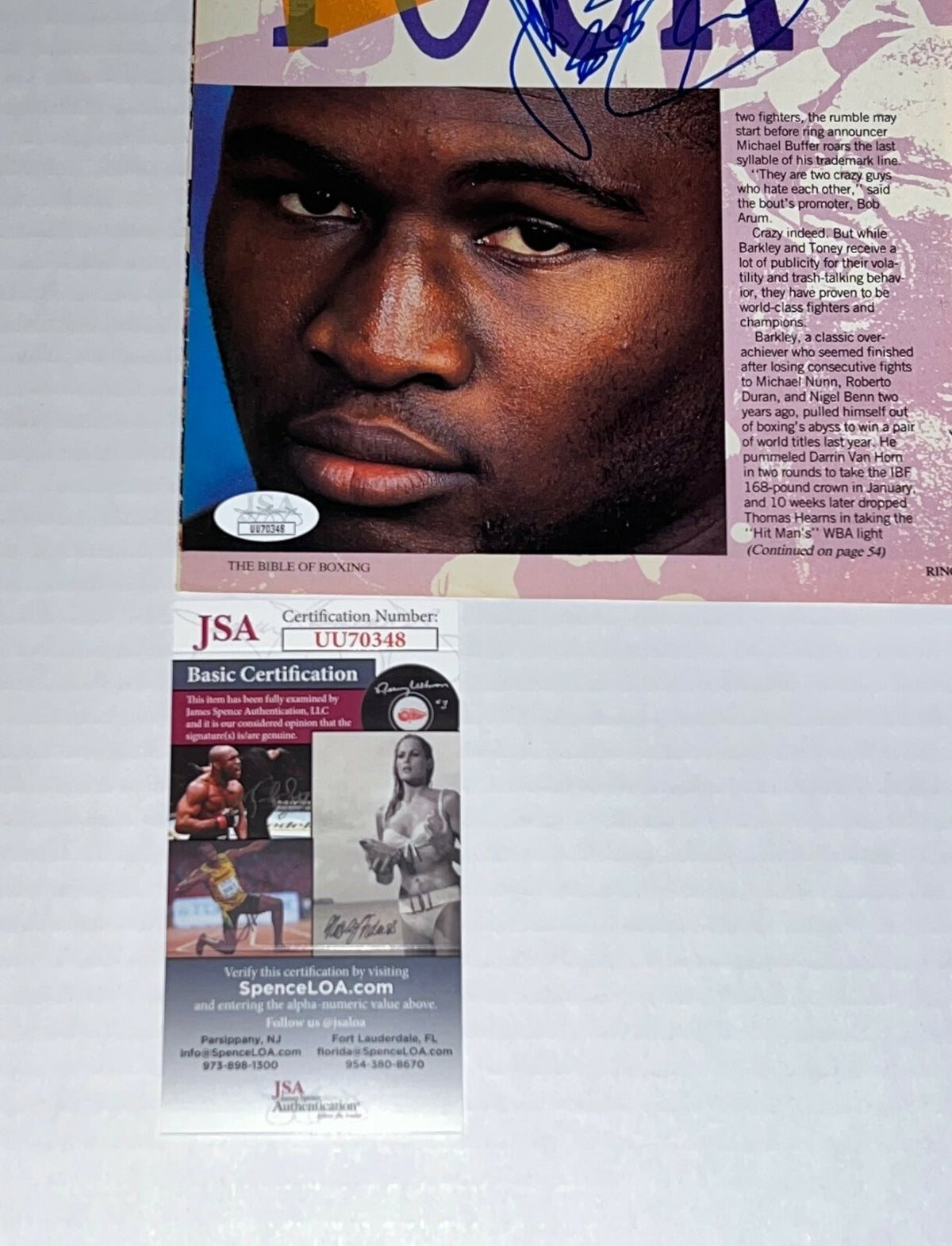 James Toney Lights Out signed Magazine Page Boxing Champ autographed 2 JSA