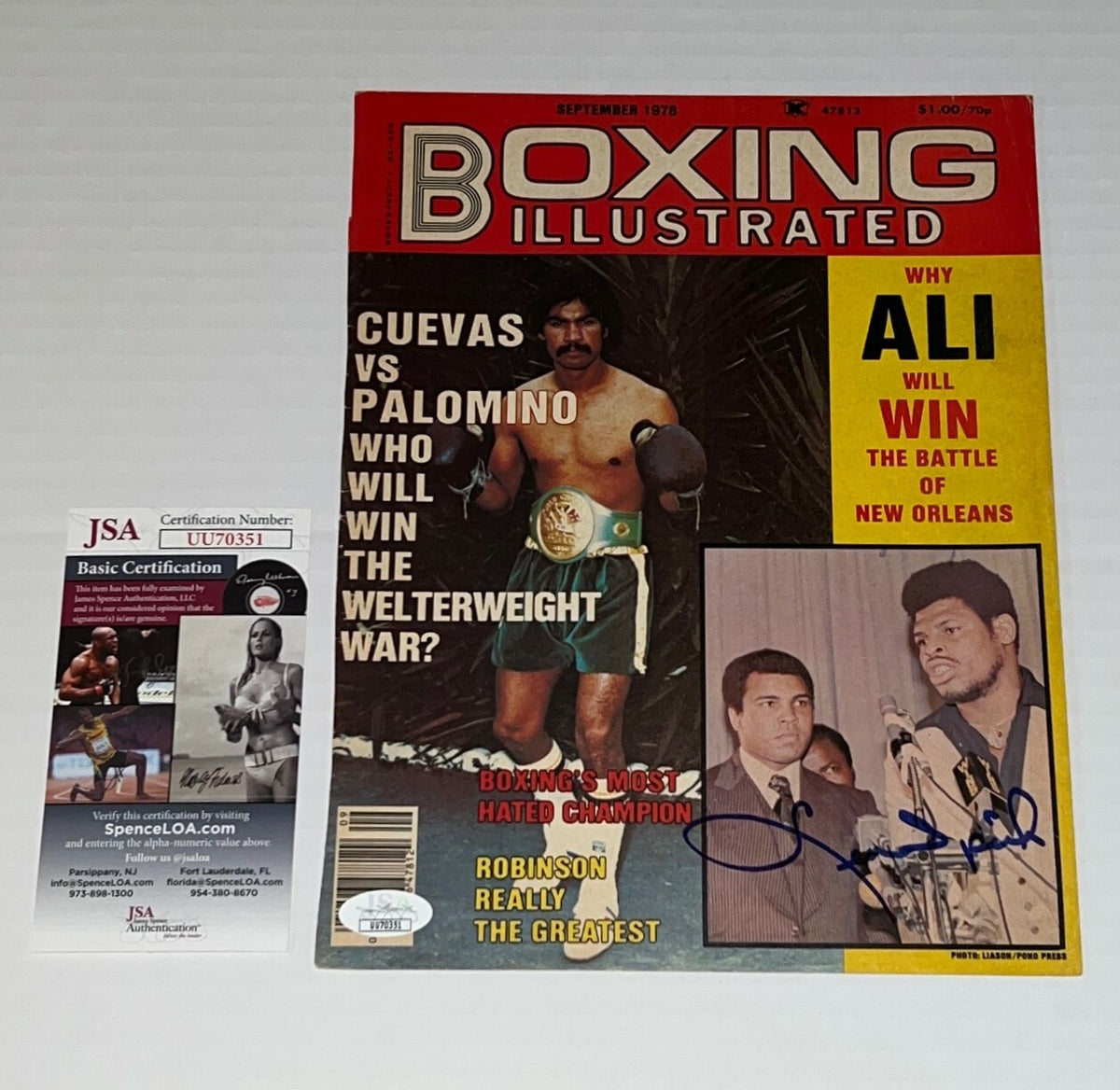 Leon Spinks signed Boxing Magazine Page Heavyweight Champ autographed 3 JSA