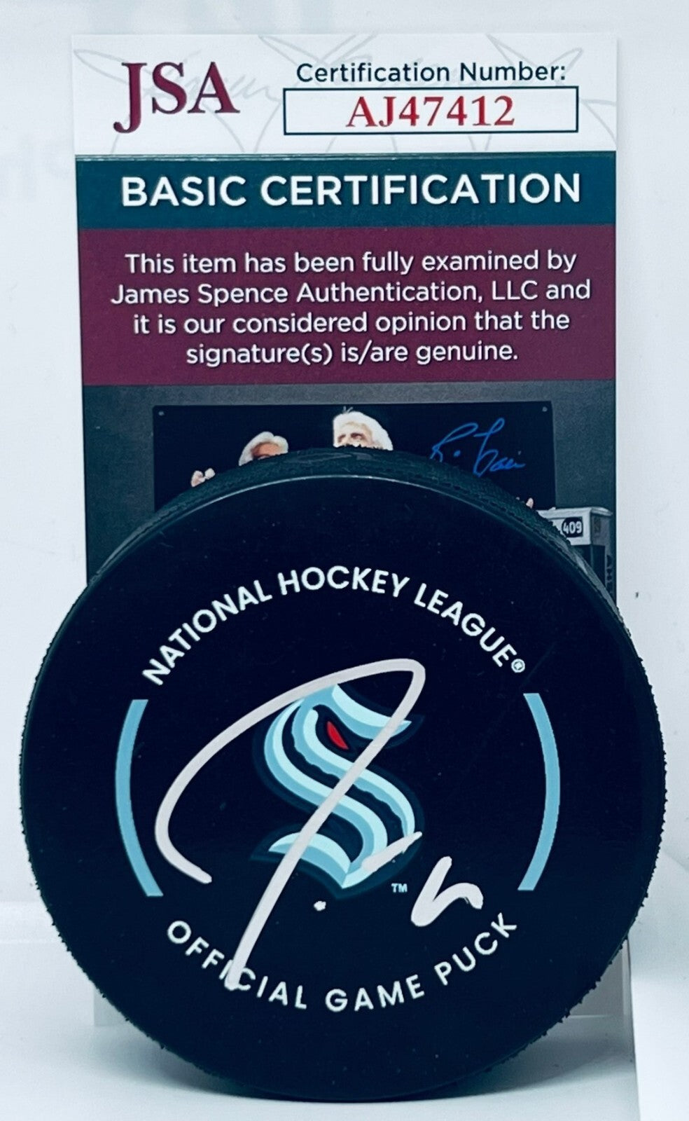 Jordan Eberle signed Seattle Kraken Official Game Puck autographed JSA