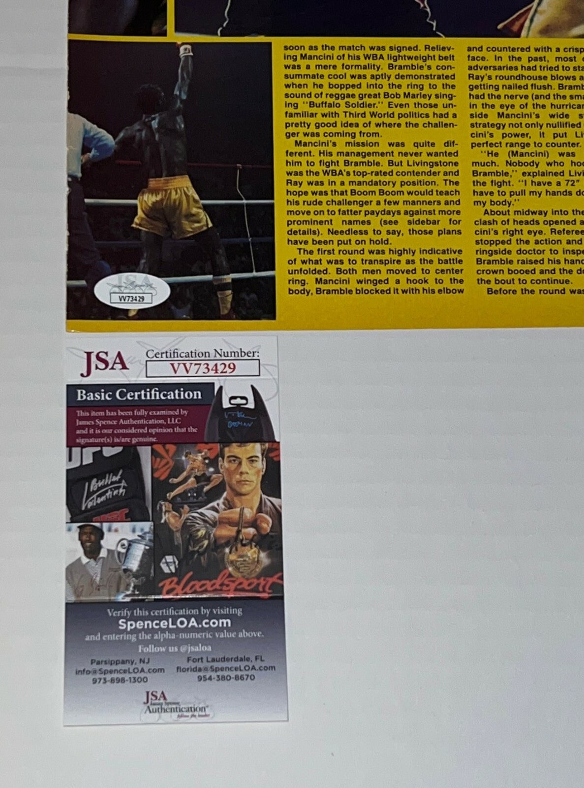 Ray Mancini Boom Boom signed Magazine Page Boxing Champ autographed 6 JSA