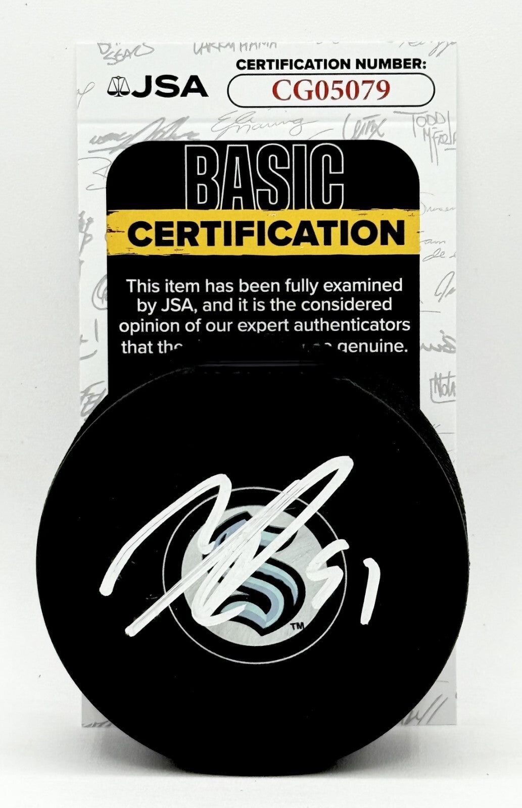Shane Wright signed Seattle Kraken Logo Puck autographed JSA
