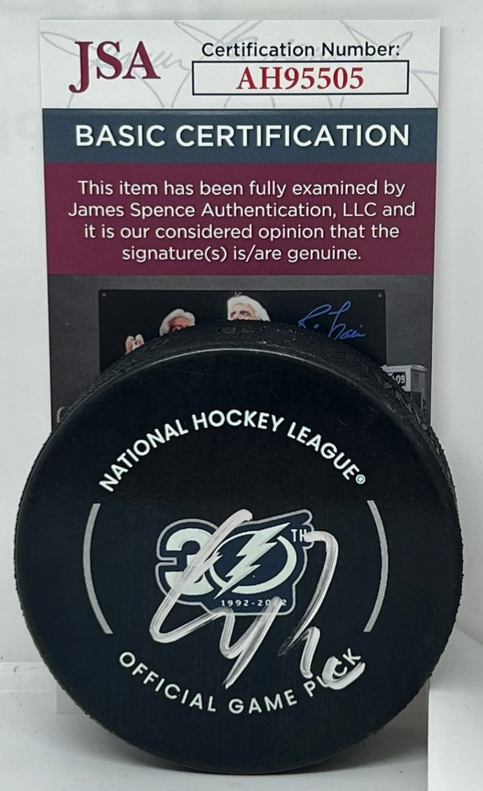 Corey Perry signed Tampa Bay Lightning 30th Anniversary Official Game Puck JSA