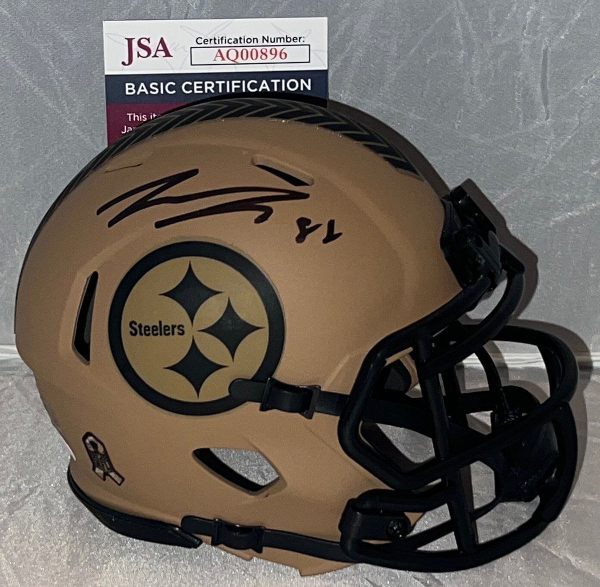 Pat Freiermuth signed Pittsburgh Steelers 2023 Salute to Service mini helmet JSA
