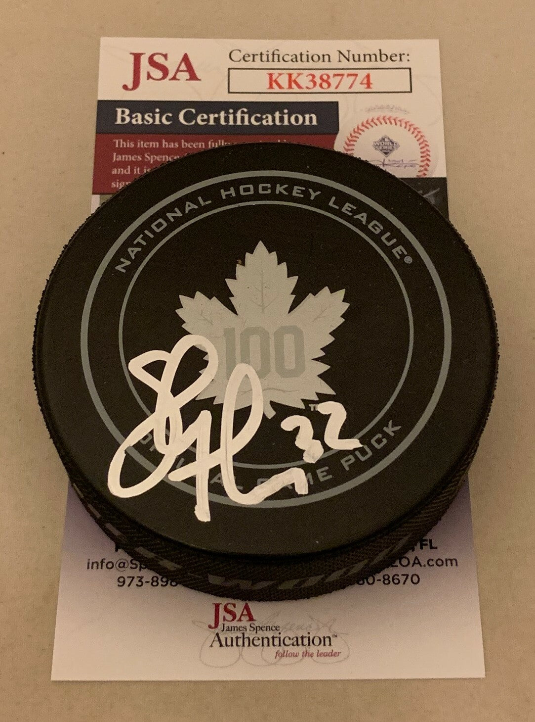 Steve Thomas signed Toronto Maple Leafs 100th Anniversary Official Game Puck JSA