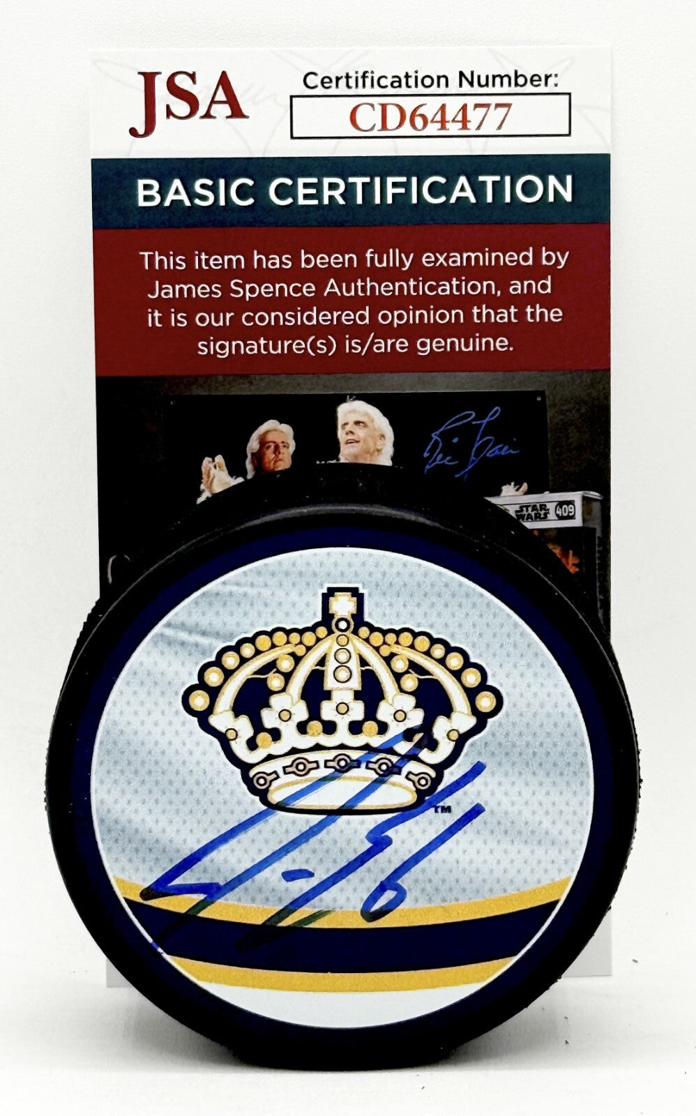 Joel Edmundson signed Los Angeles Kings Reverse Retro Puck autographed #1 JSA