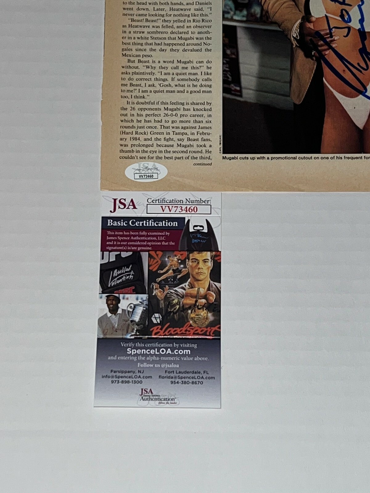 John Mugabi The Beast signed Boxing Magazine Page autographed JSA