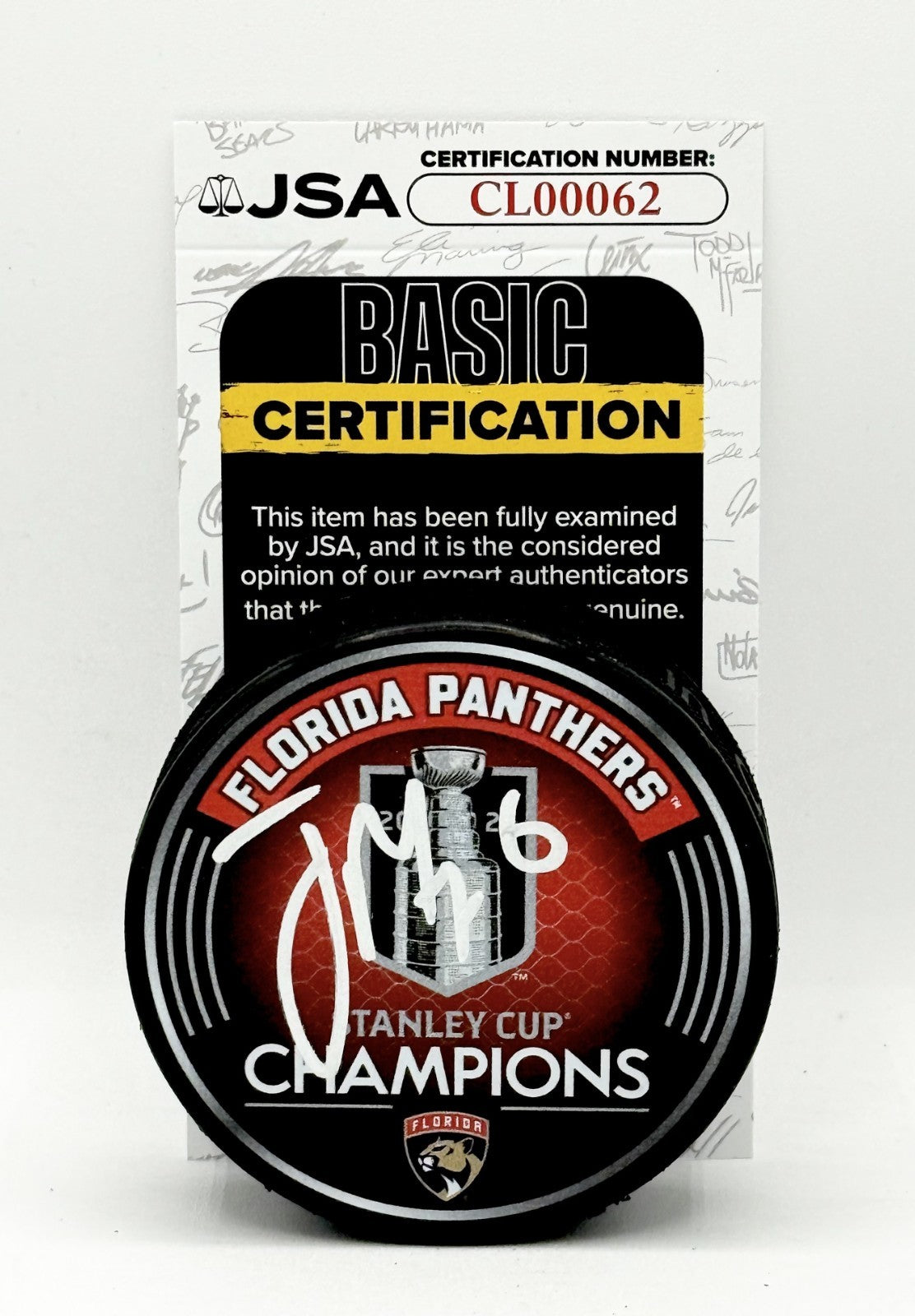 Jaycob Megna signed Florida Panthers 2025 Stanley Cup Champs Puck JSA