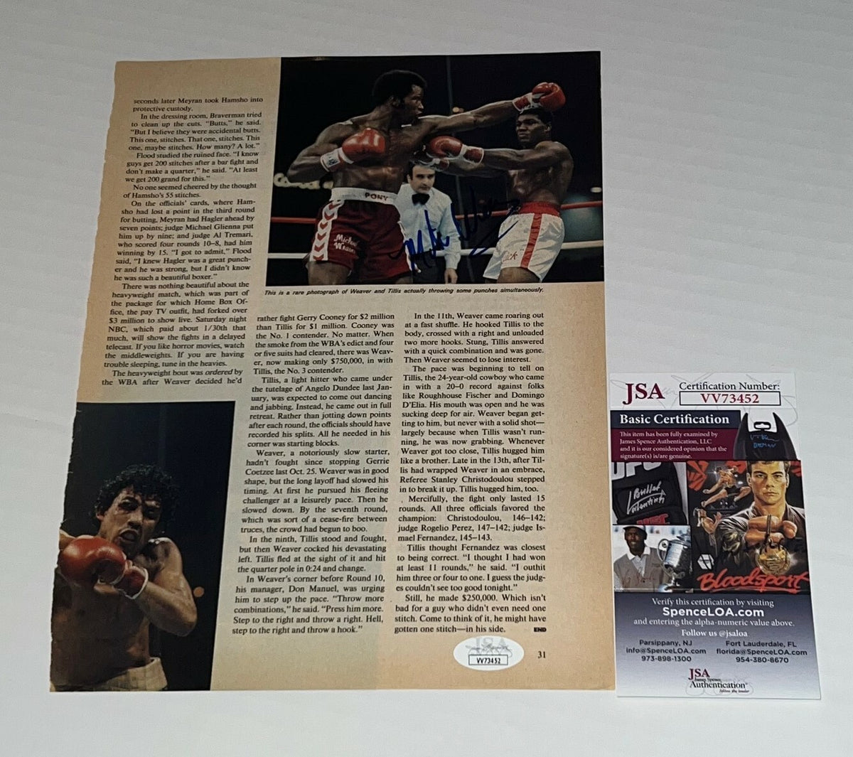Mike Weaver Hercules signed Magazine Page Boxing Champ autographed JSA