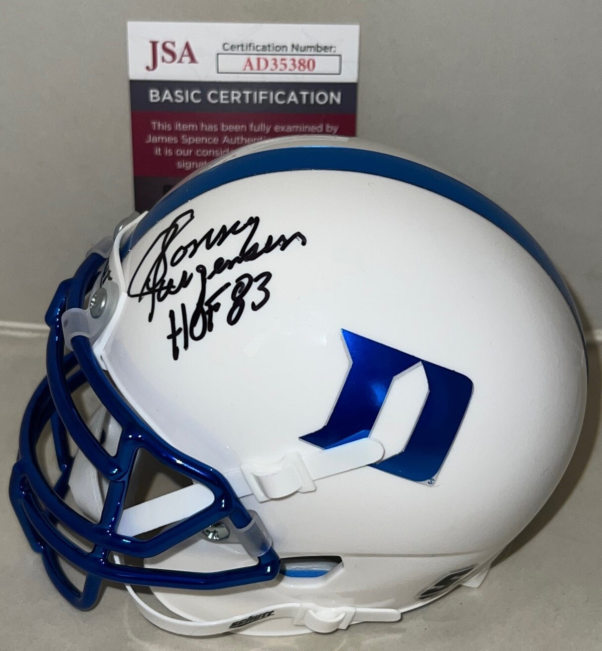 Sonny Jurgensen signed Duke Blue Devils mini helmet W/ Chrome Facemask JSA