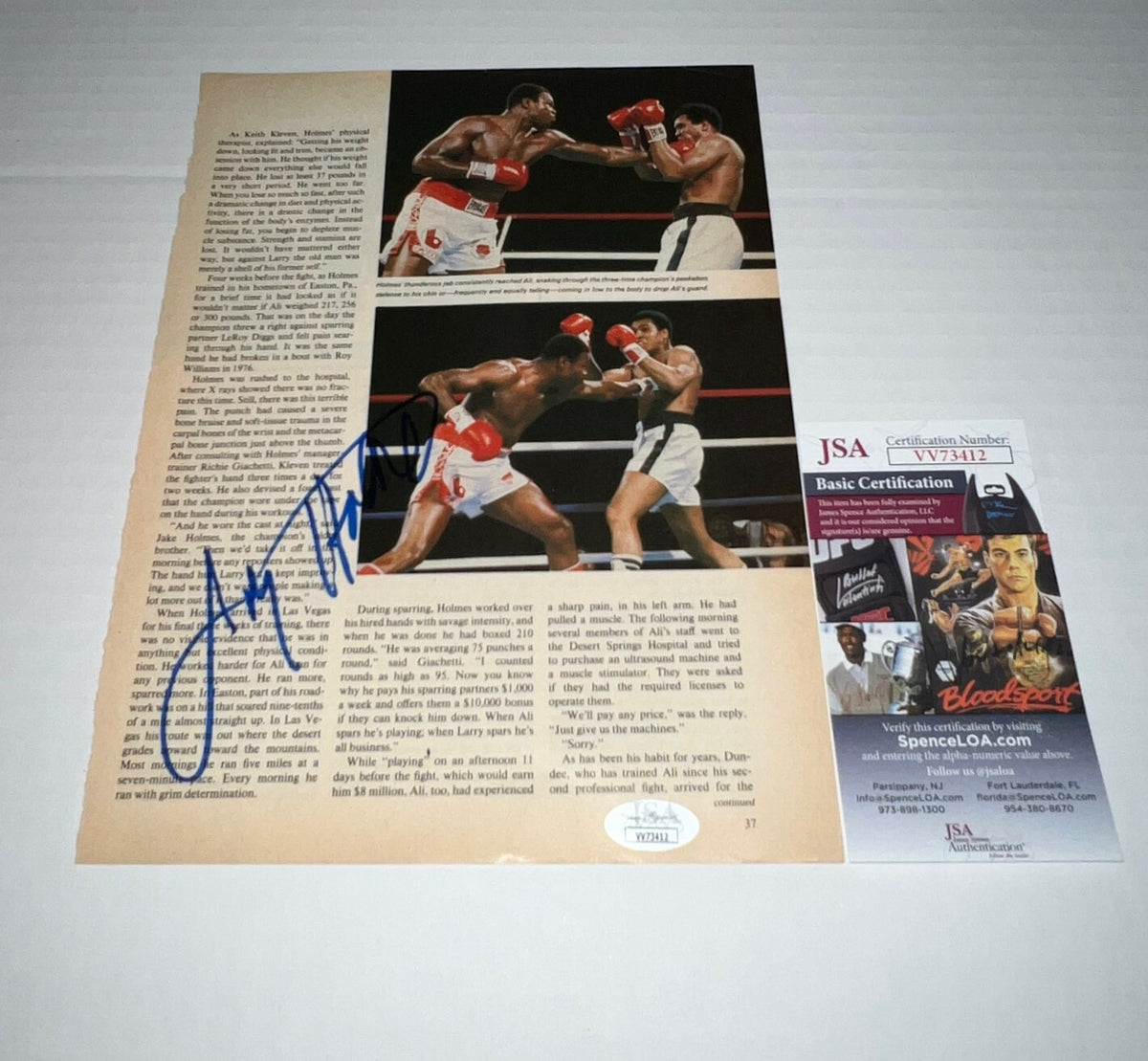 Larry Holmes Heavyweight Champ signed Boxing Magazine Page autographed 7 JSA