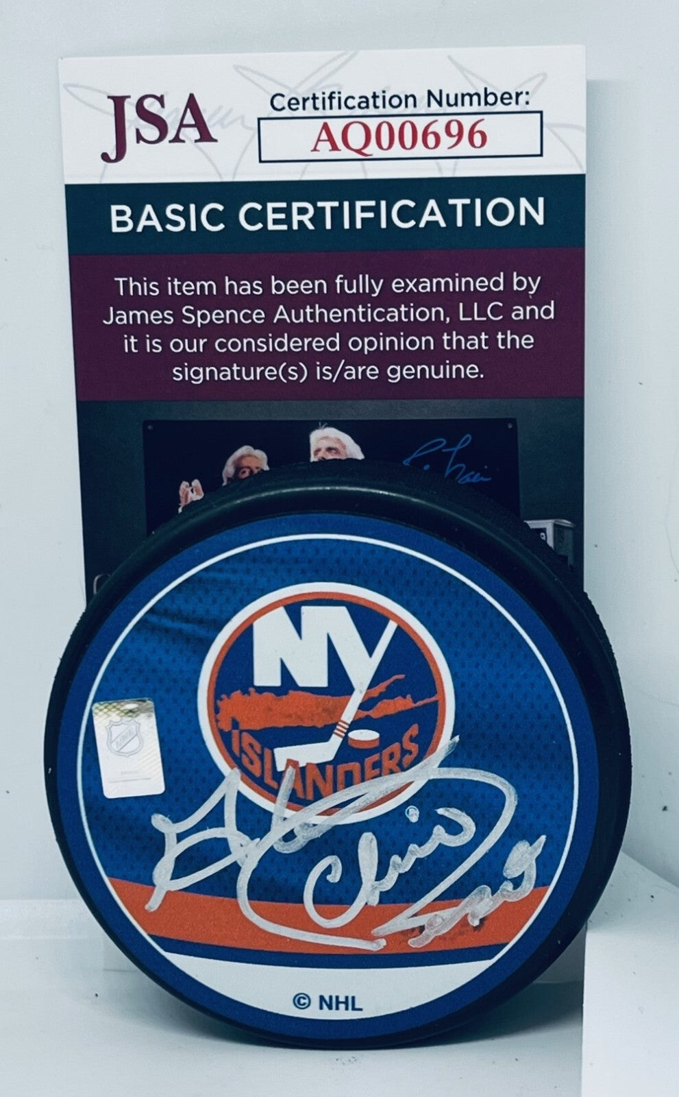 Chico Resch signed New York Islanders Reverse Retro Puck autographed JSA COA