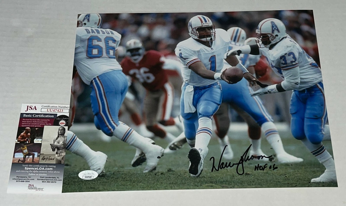 Warren Moon signed Houston Oilers 11x14 photo autographed HOF Inscription 2 JSA