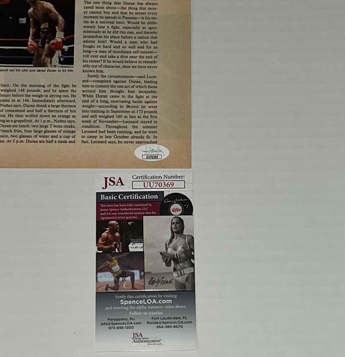 Roberto Duran signed Magazine Page Boxing Champ autographed 4 JSA