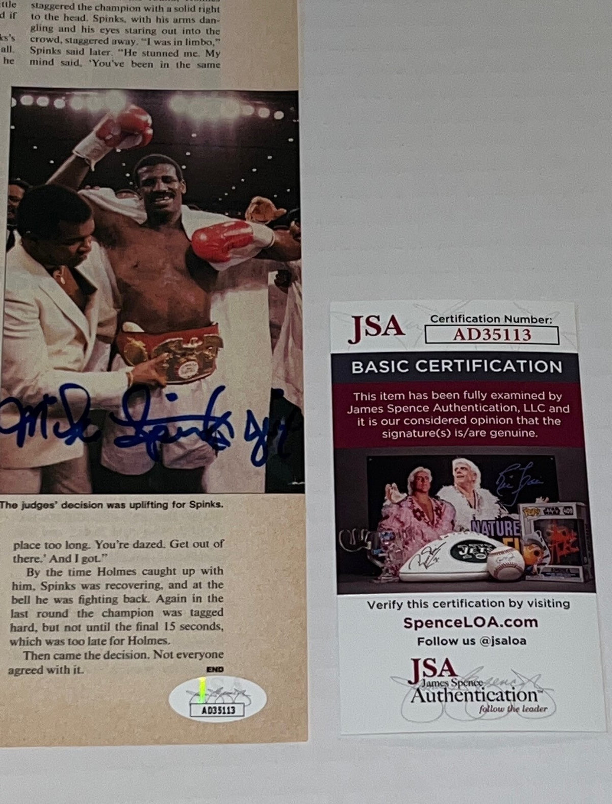 Michael Spinks Jinx signed Magazine Page Boxing Champ autographed 15 JSA