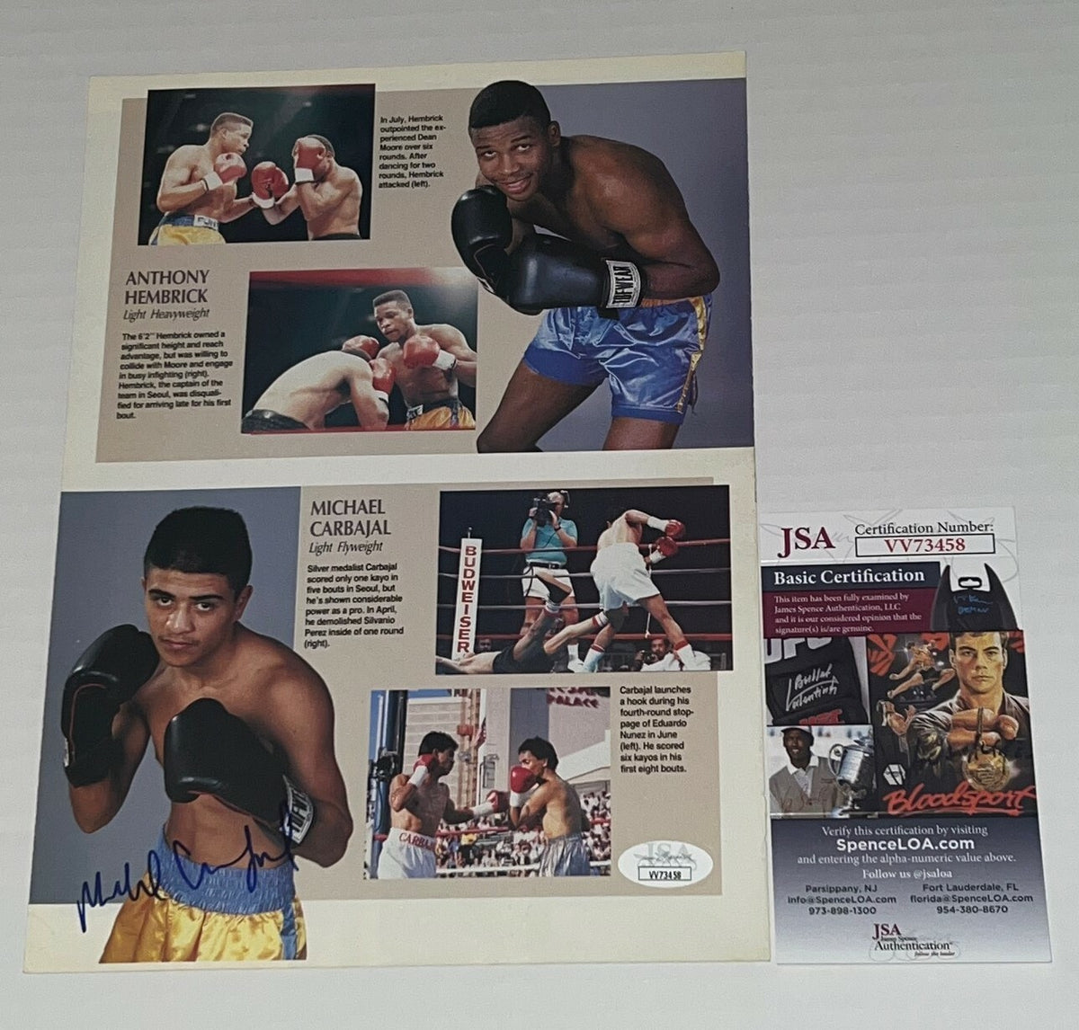Michael Carbajal signed Magazine Page Boxing Champ autographed 2 JSA