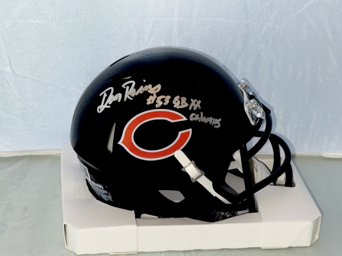 Dan Rains signed Chicago Bears mini helmet W/ SB XX Inscrip Beckett Witnessed