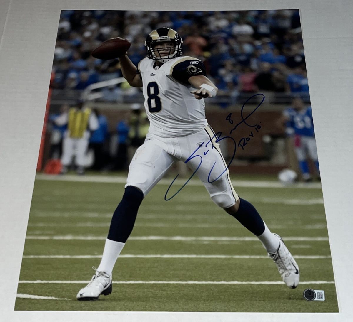 Sam Bradford signed St. Louis Rams 16x20 photo autographed W/ ROY Inscr Beckett