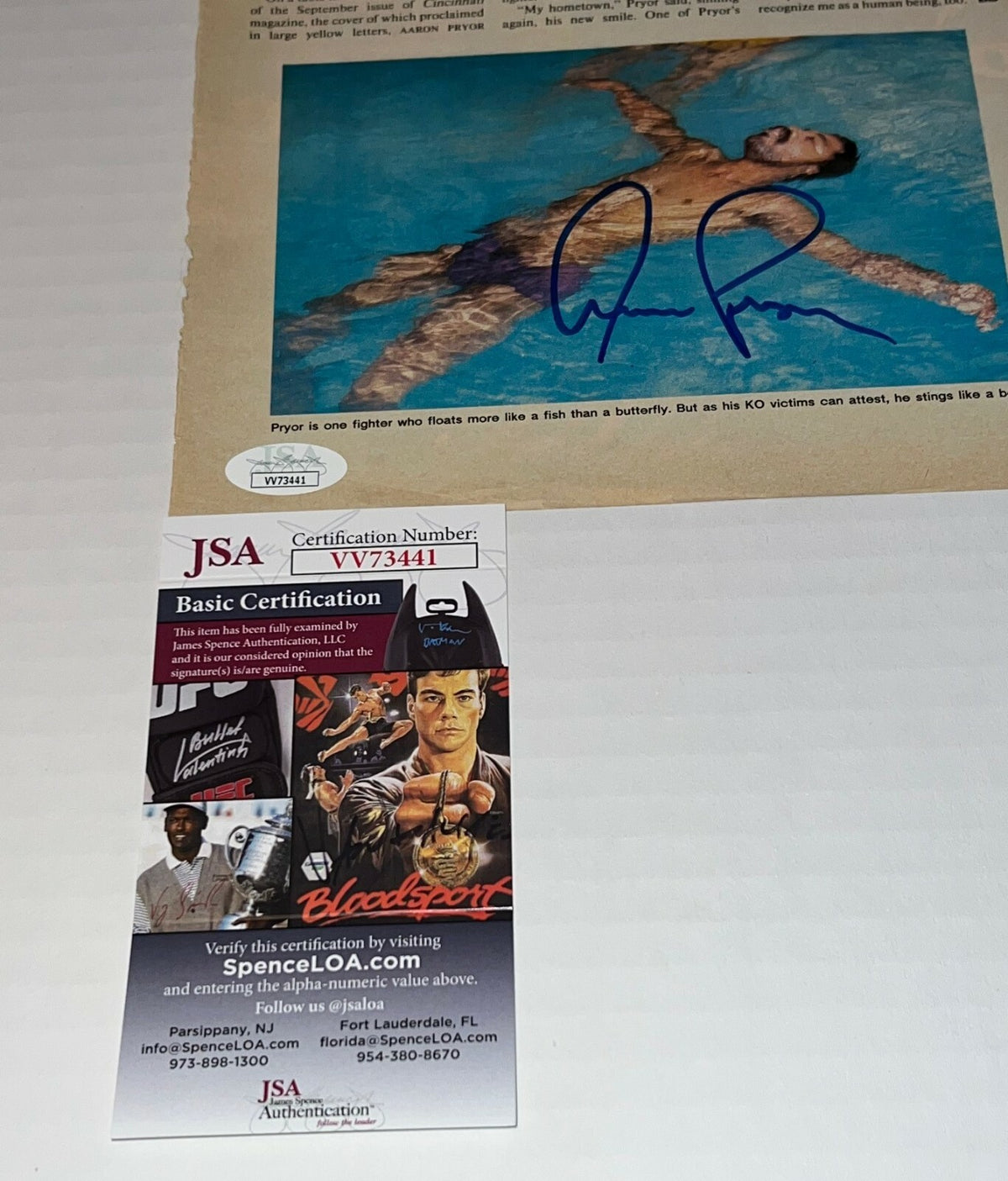 Aaron Pryor The Hawk signed Magazine Page Welterweight Champ autographed JSA