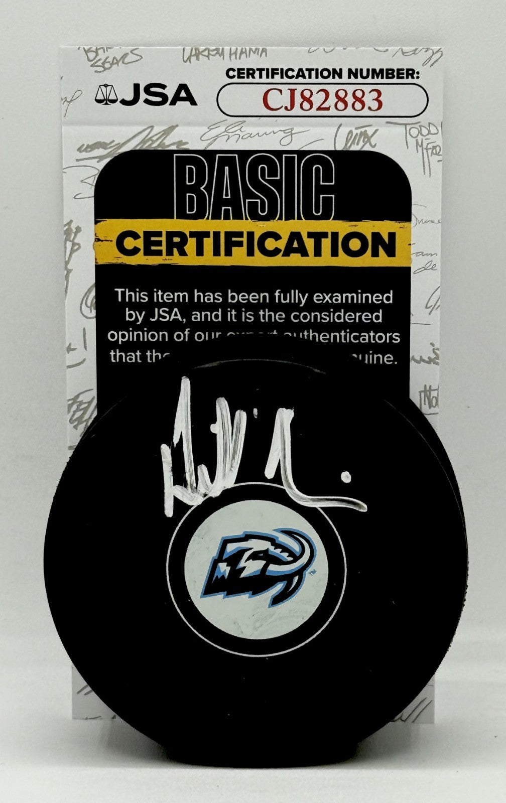 Bill Armstrong signed Utah Mammoth Logo Puck autographed JSA