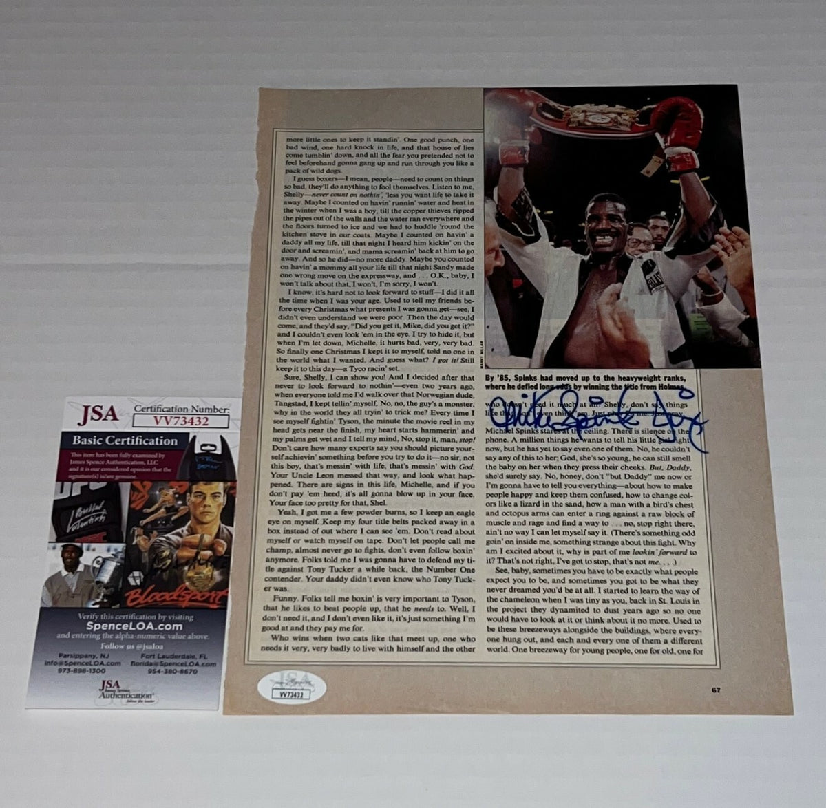 Michael Spinks Jinx signed Magazine Page Boxing Champ autographed 3 JSA