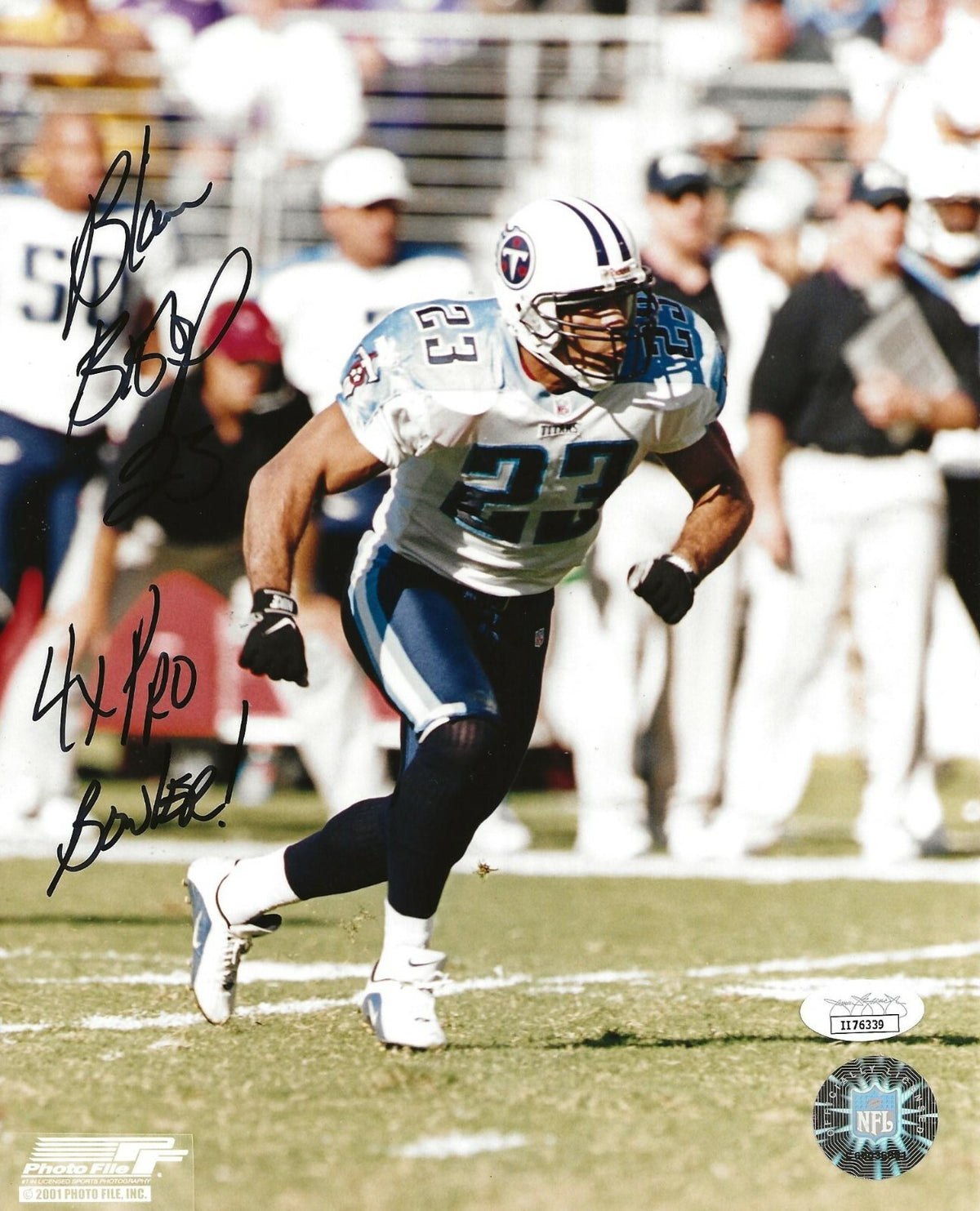 Blaine Bishop signed Tennessee Titans 8x10 photo 4x Pro Bowl Inscription JSA