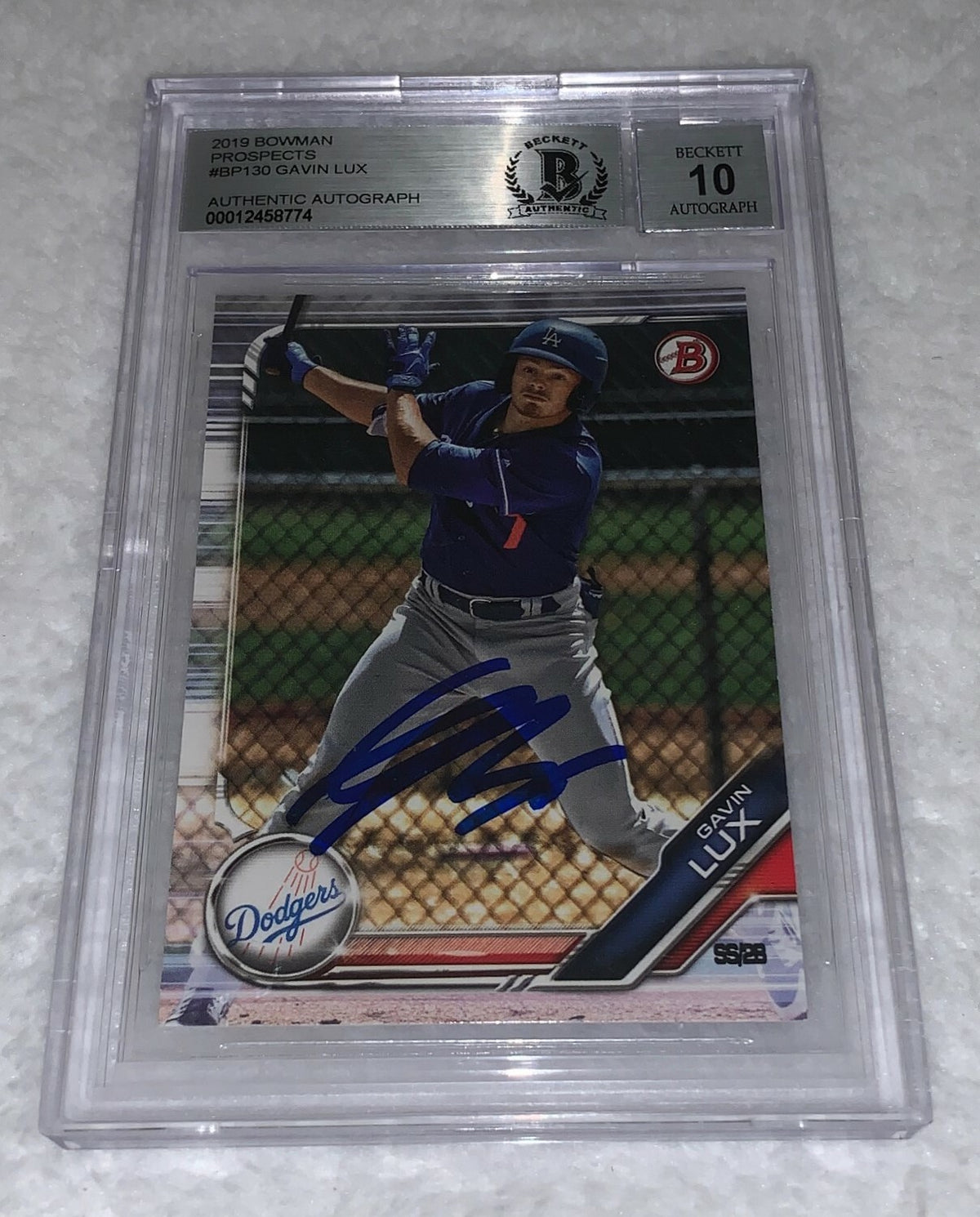 Gavin Lux LA Dodgers signed 2019 Bowman Prospects #130 Card Beckett BGS Auto 10