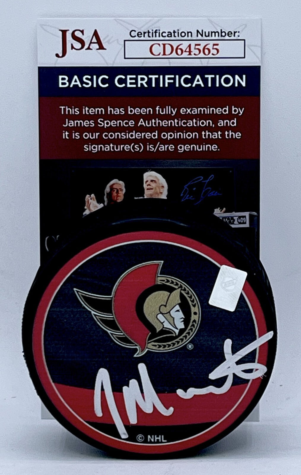Jacques Martin signed Ottawa Senators Reverse Retro Puck autographed JSA