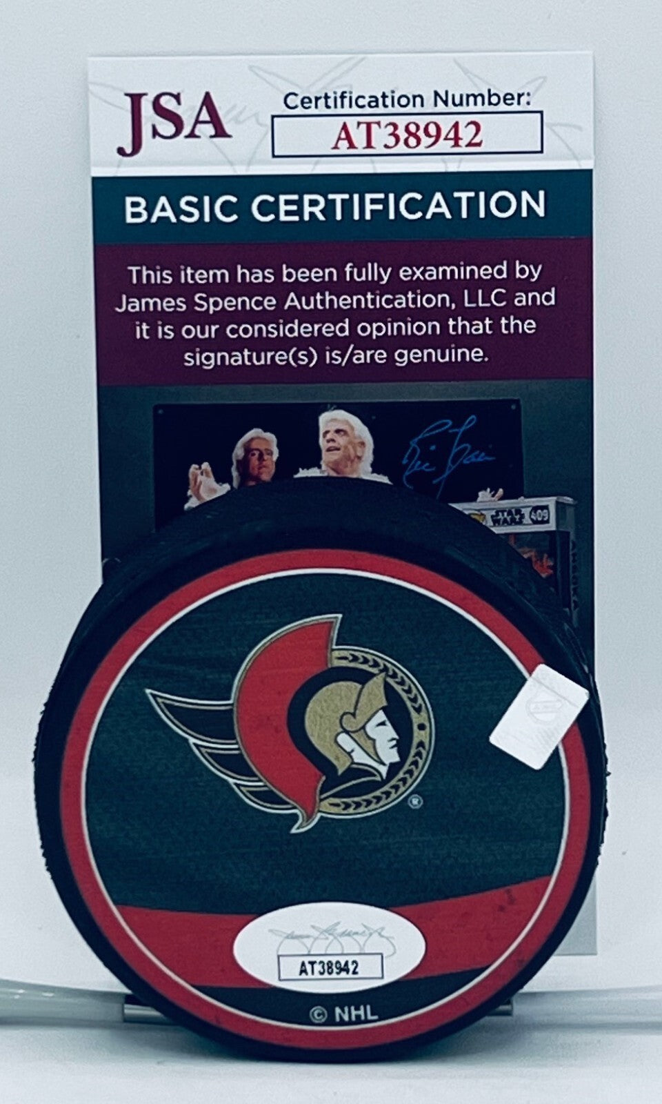 Jacob Bernard-Docker signed Ottawa Senators Reverse Retro Puck autographed JSA