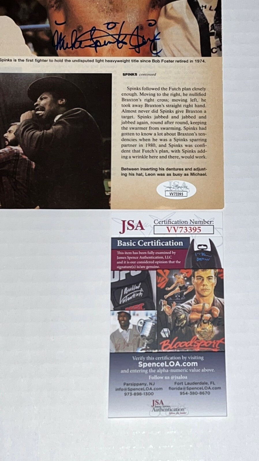 Michael Spinks Jinx signed Magazine Page Boxing Champ autographed 13 JSA