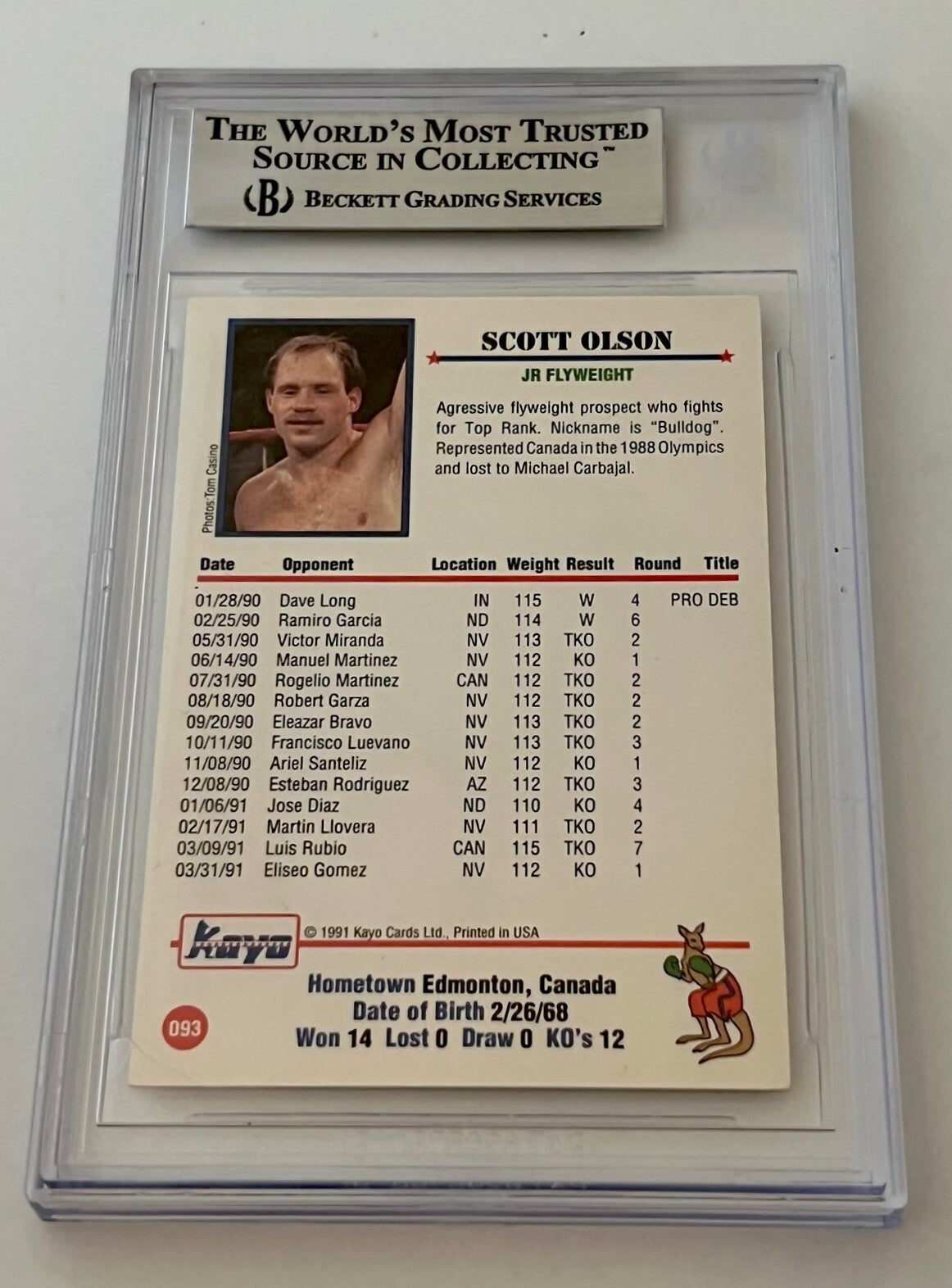Scott Olson Boxing signed 1991 Kayo #93 Card autographed Beckett Slabbed 2