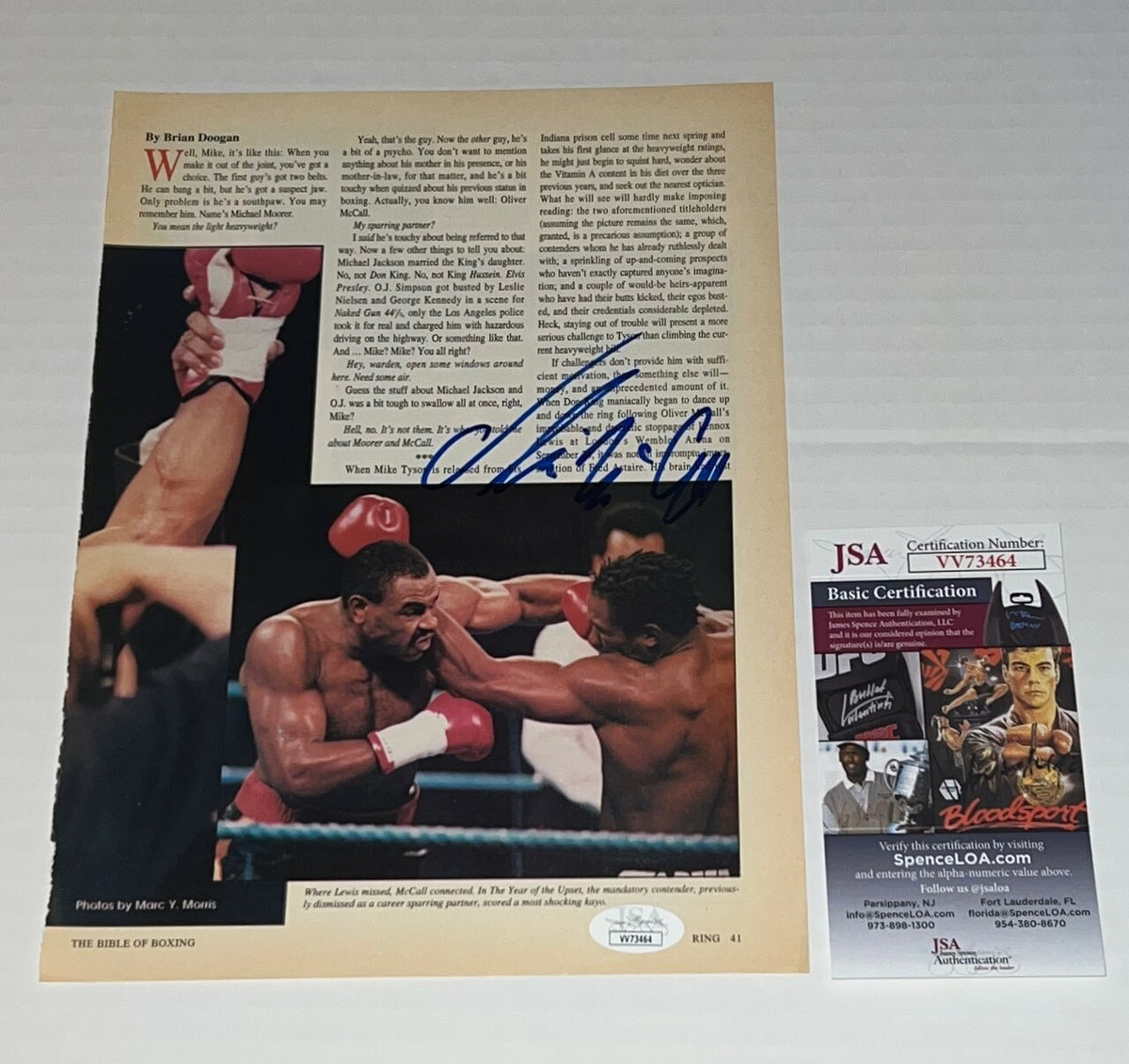 Oliver McCall signed Boxing Magazine Page Heavyweight Champ autographed JSA