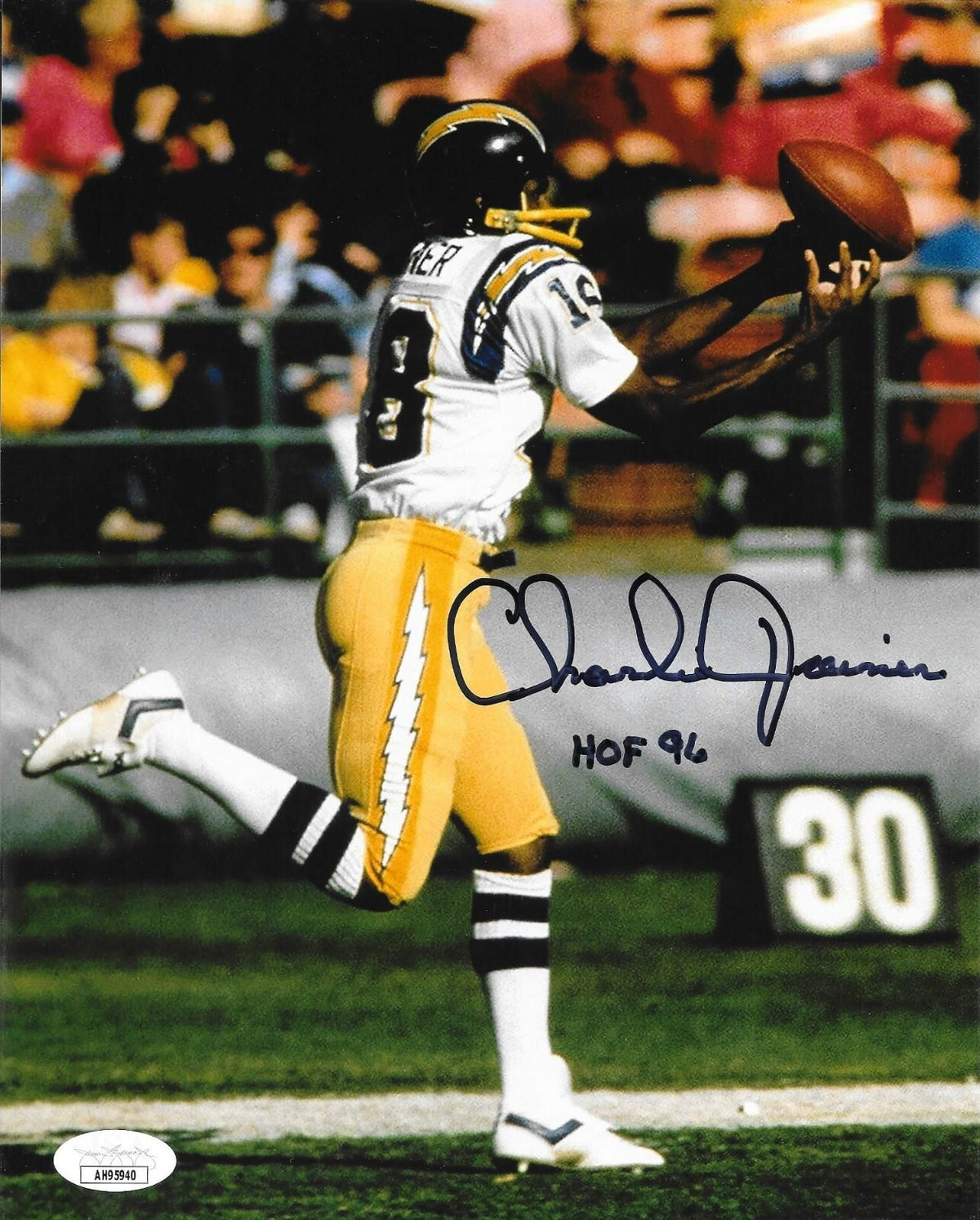 Charlie Joiner signed San Diego Chargers 8x10 photo W/ HOF Inscription #15A JSA